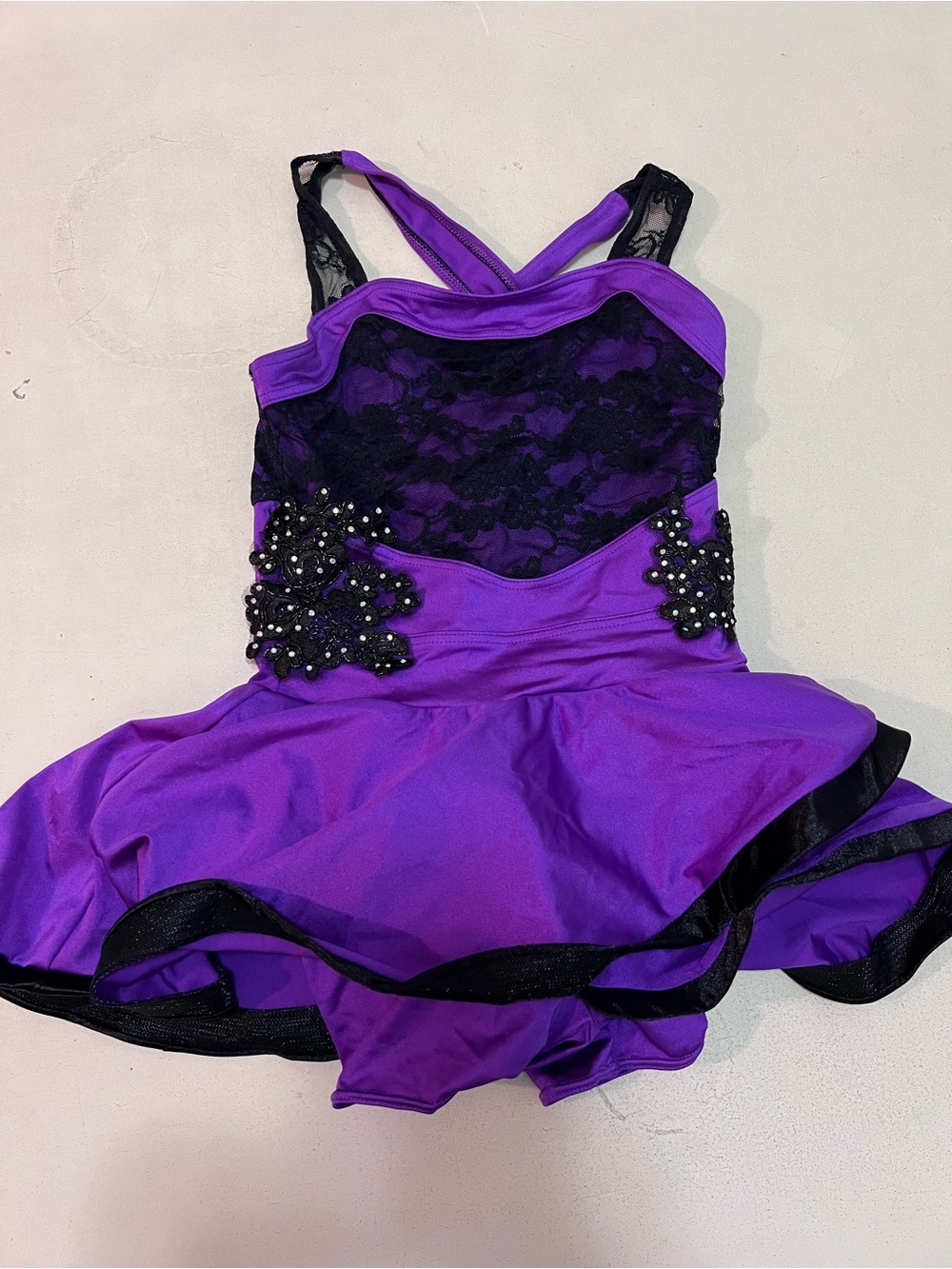 Weissman Purple and Black Lace Girls Dance Costume with Beaded Accents